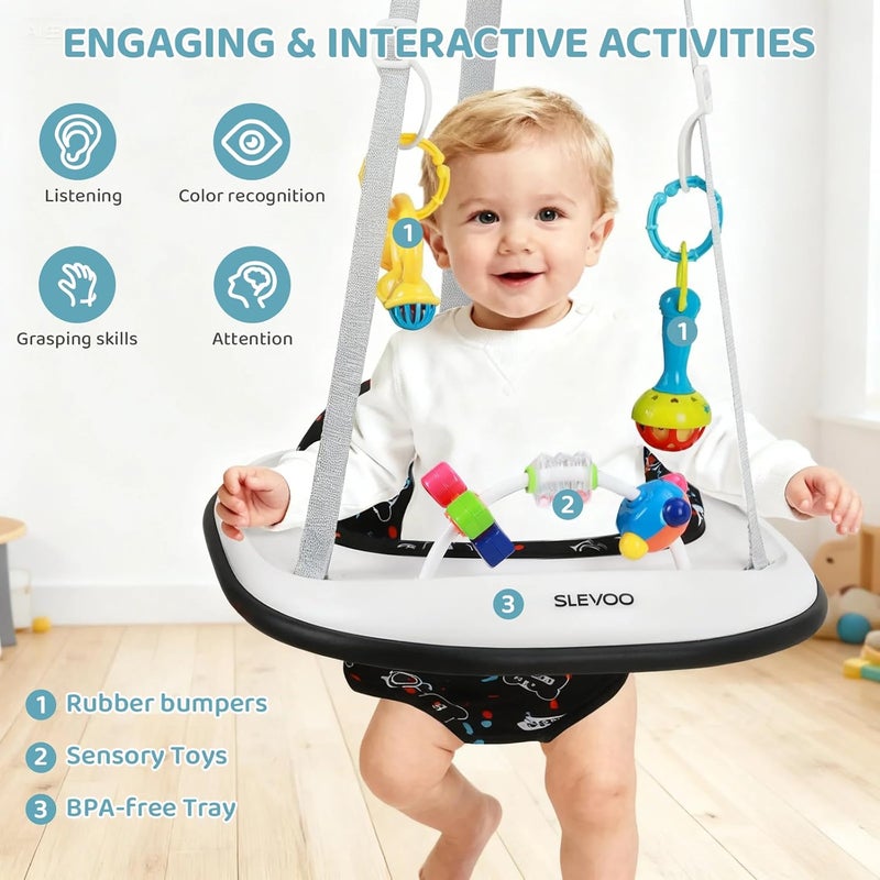 Slevoo Baby Jumper, Baby Door Jumper with Bumper, Play Tray and Two Jingle Rattles, Quiet Bear - Image 4